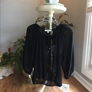 Ellen Tracy Sheer Black Blouse 3/4 sleeves Small